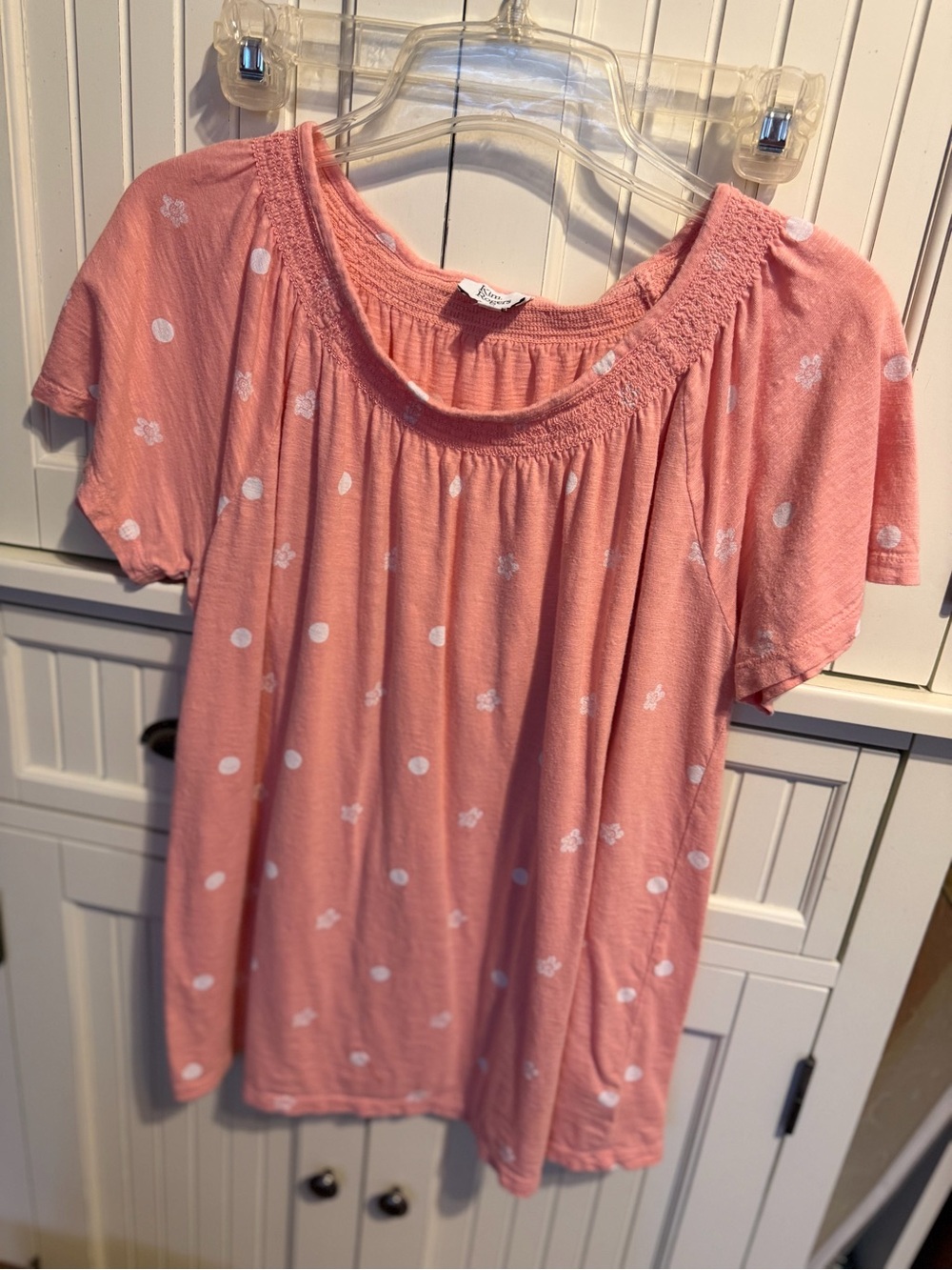 Kim Rogers Pink Short-Sleeve Smocked Neck Blouse